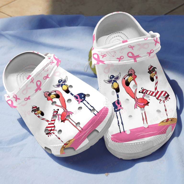 Funny Flamingo Awareness Breast Cancer Crocs Shoes clogs Birthday Christmas Gifts