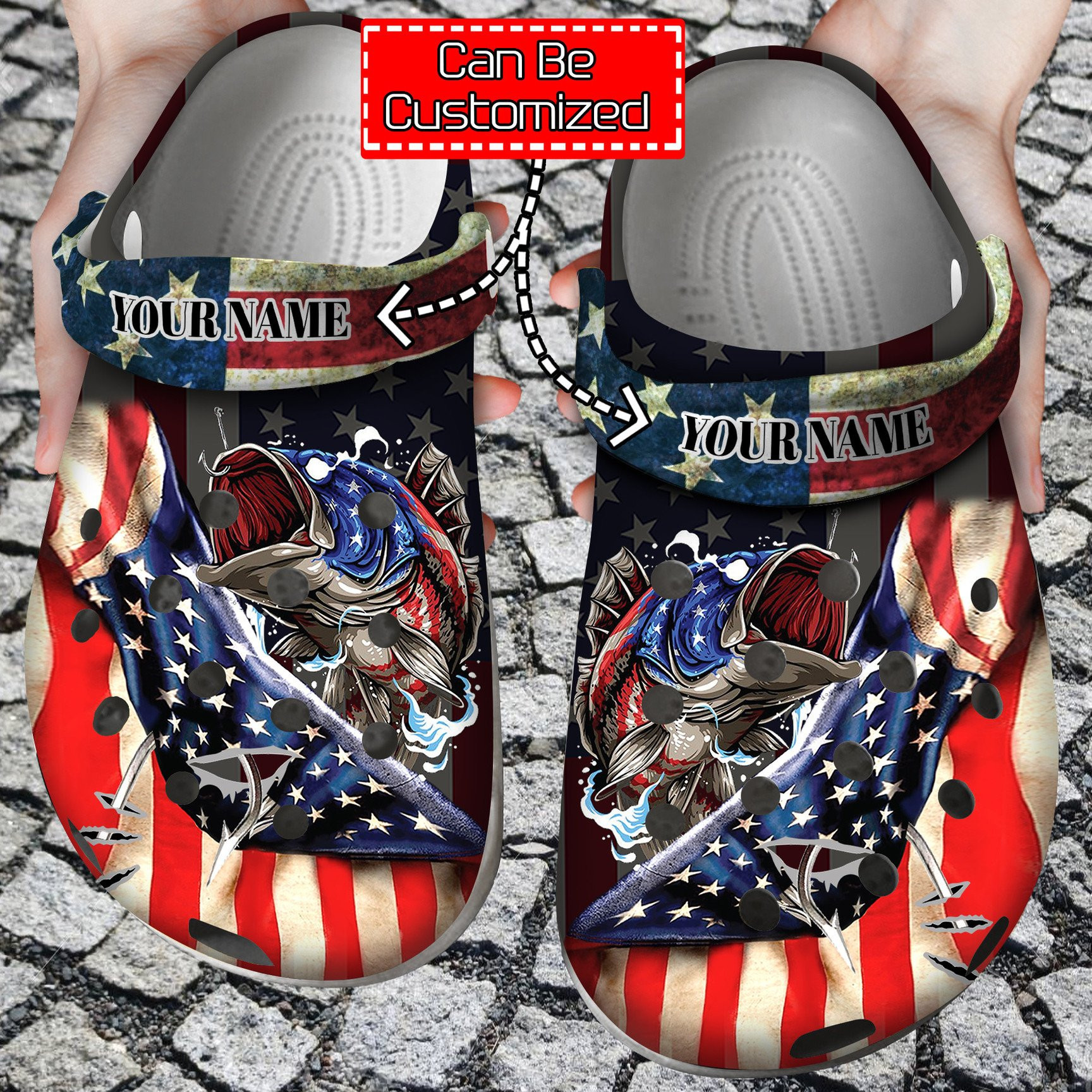 Fishing America Flag Veteran Gift clog Crocs Shoes Veterans