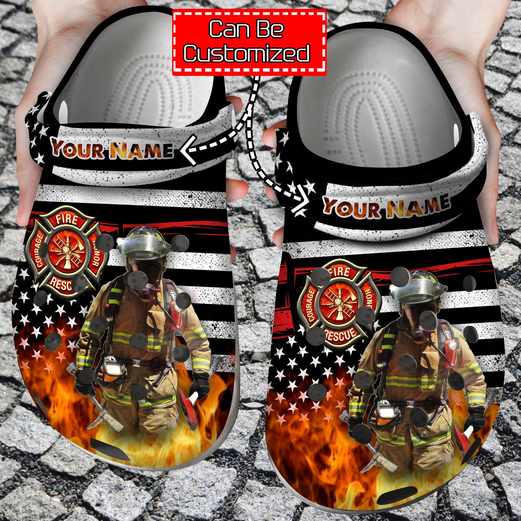 American Firefighter Fire Rescue Fireman clog Crocs Shoes Custom