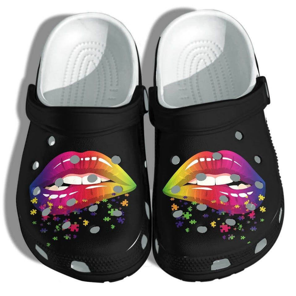 Lip Rainbow Puzzle Crocs Shoes - Autism Awareness Puzzle clogs Gifts