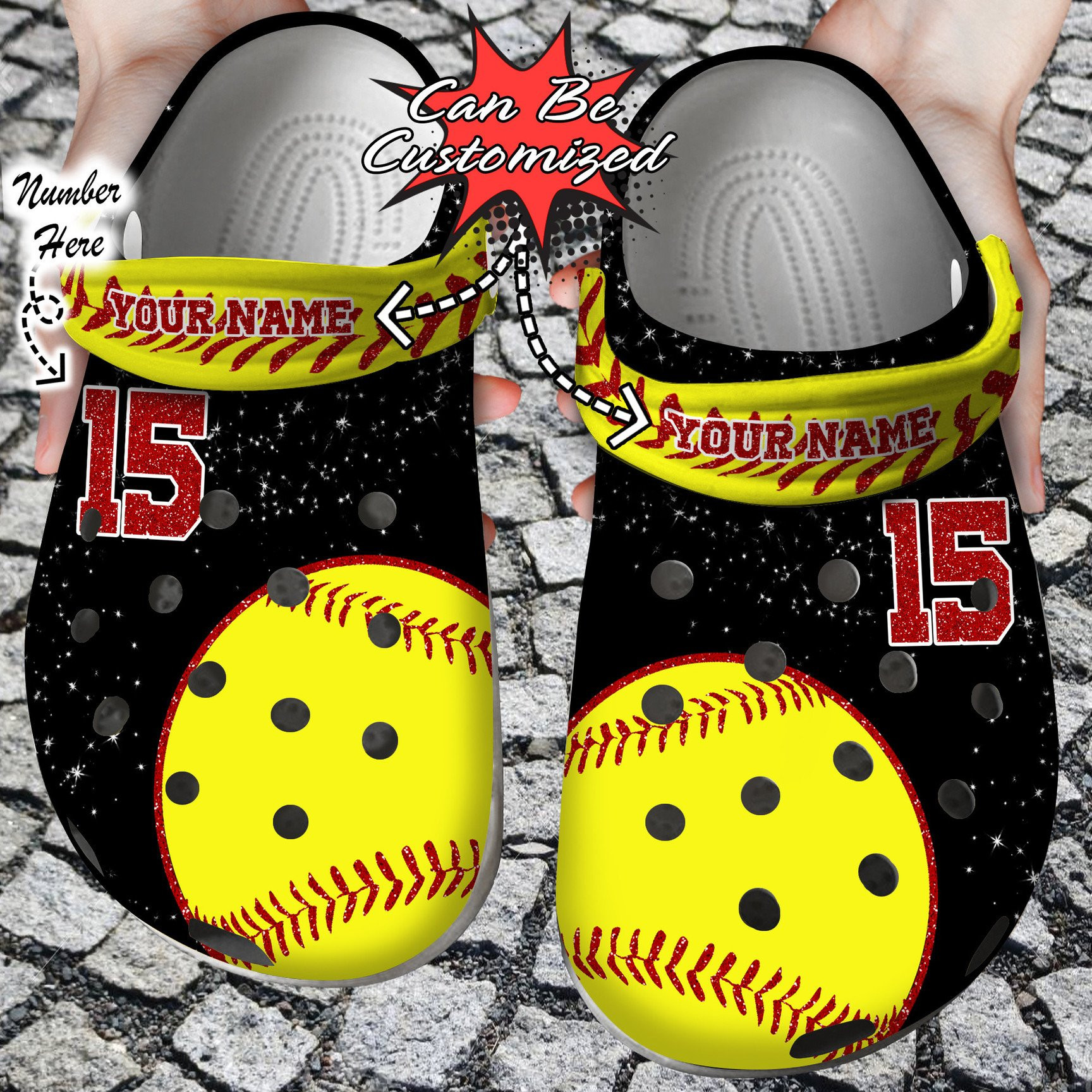 Custom Name Number Softball Glitter clog Crocs Shoes Softball