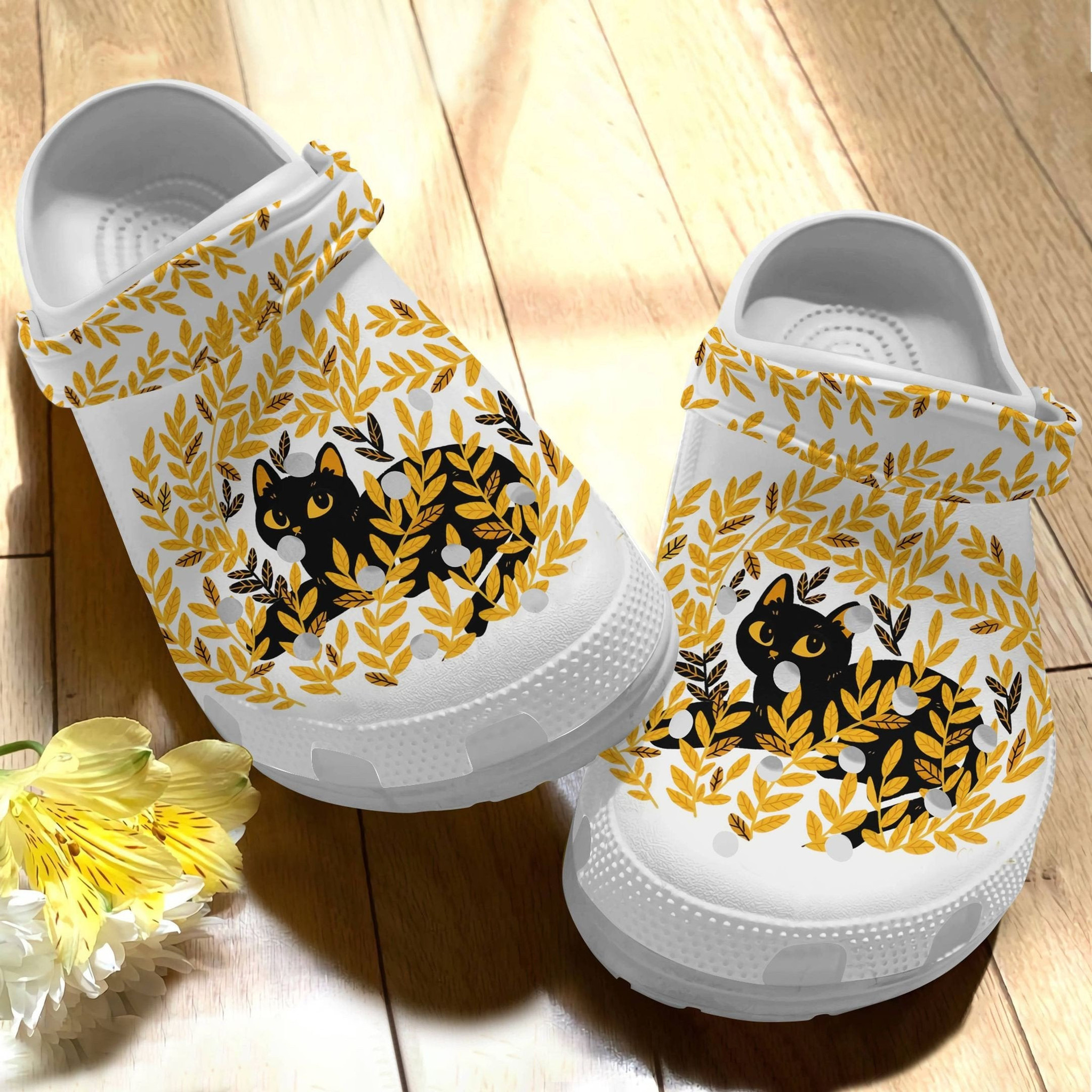 Autumn Black Cat Among The Weeds Crocs Shoes - Funny Animal clog Birthday Gift