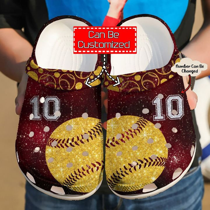 Custom Name Number Softball Glitter clog Crocs Shoes Custom