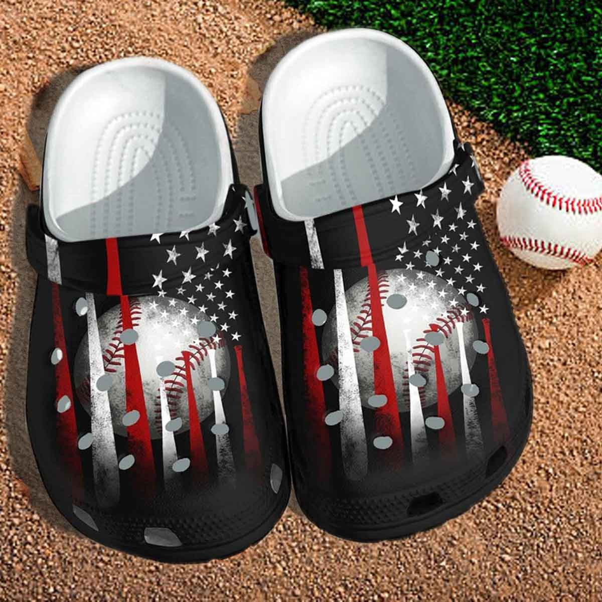 Baseball Bat America Flag Custom Crocs Shoes Clogs Gifts Crocs Shoes For Son Daughter - 4Th Of July Usa Flag Baseball Croc Crocs Shoes