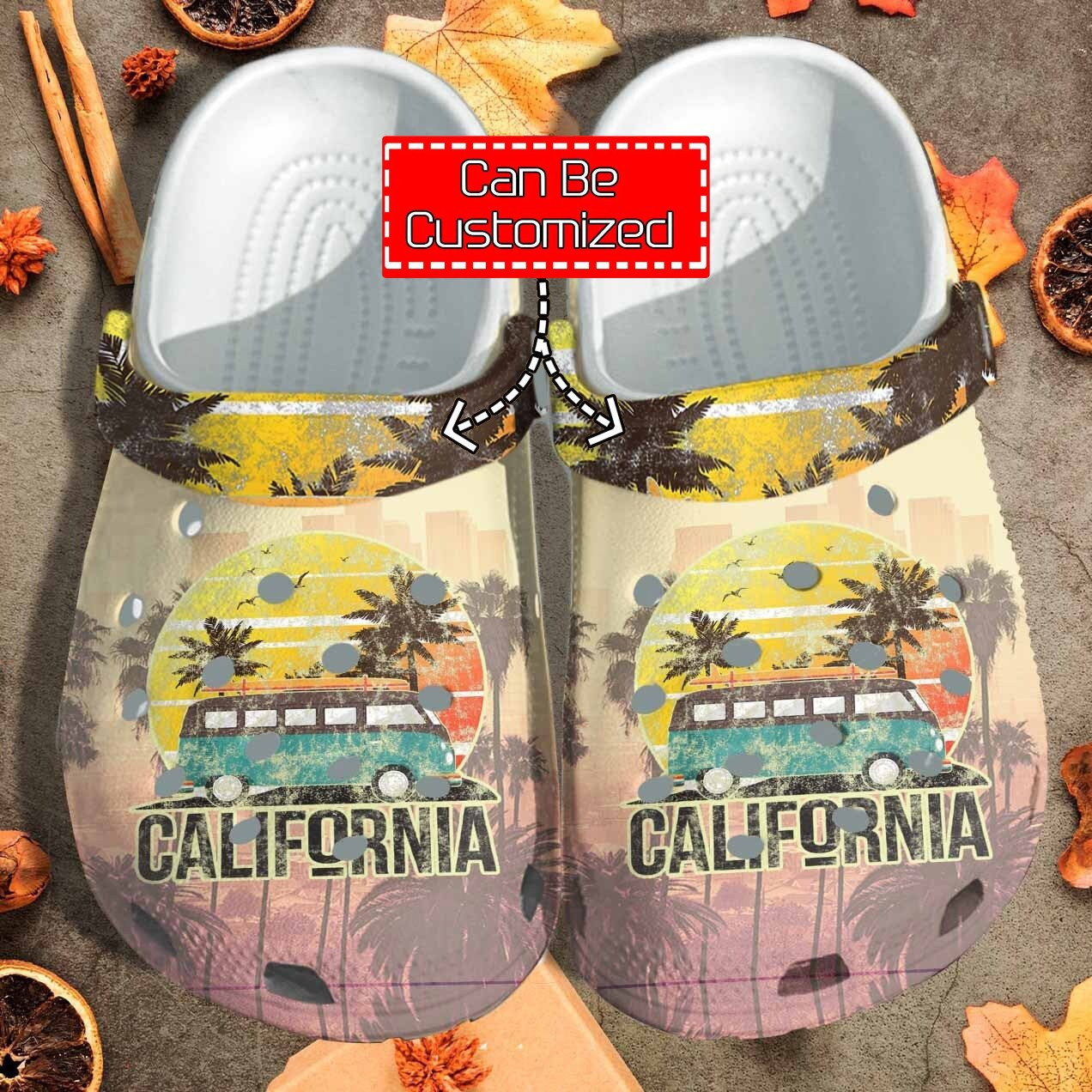 California Beach Summer Vintage clog Crocs Shoes Custom