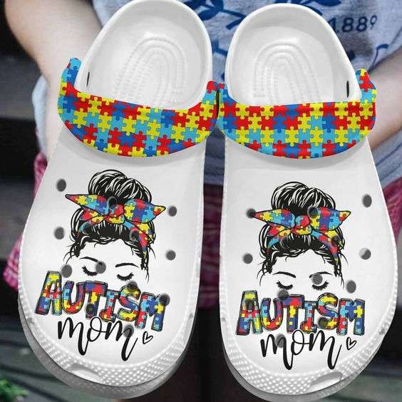 Autism Awareness Day Autism Mom Puzzle Messy Bun Crocband Clog Crocs Shoes