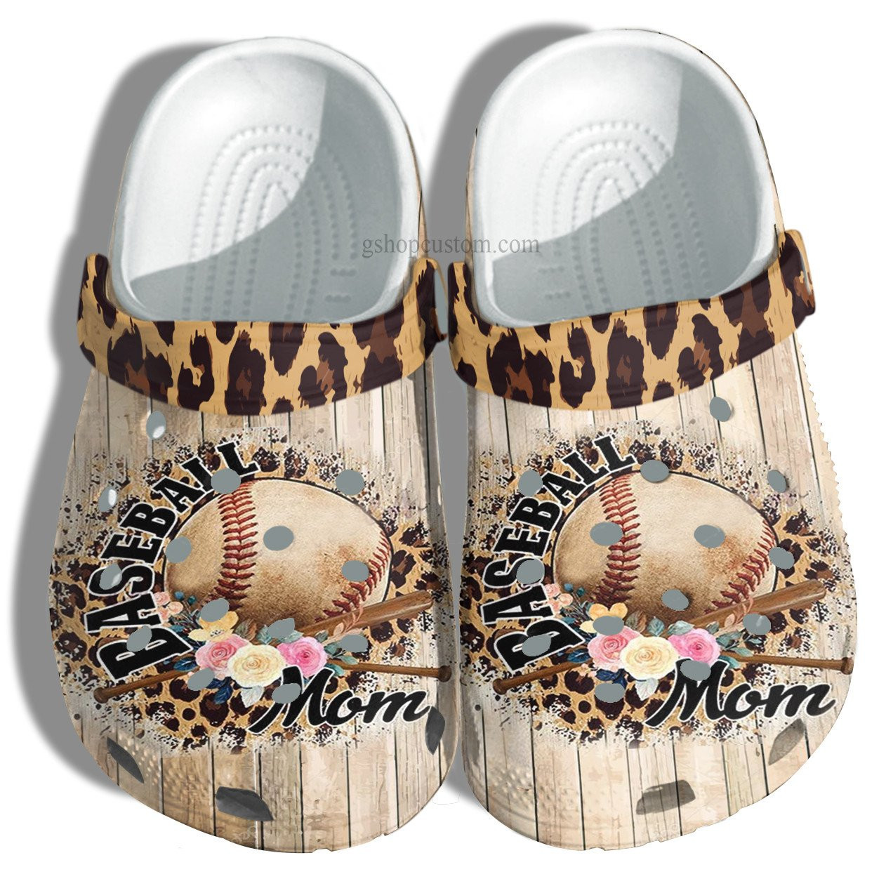 Baseball Mom Leopard Flower Croc Crocs Clog Shoes Gift Mommy- Baseball Wood Crocs Clog Shoes Gift Grandma