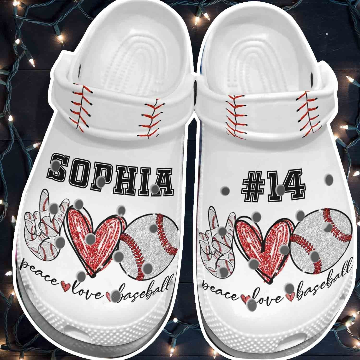 Hand Heart Peace Love Baseball Ball Crocs Shoes clogs For Schoolgirls