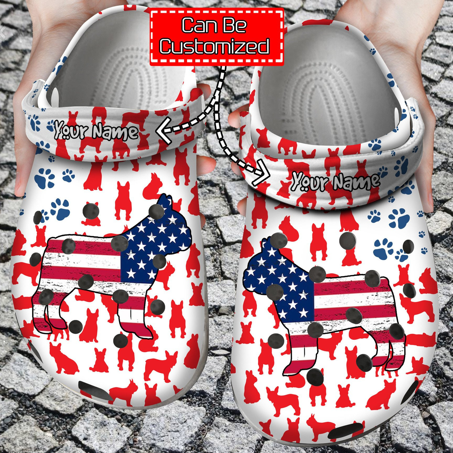 Bulldog American Flag clog Crocs Shoes Animal Print