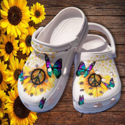 Butterfly Sunflower Peace Croc Crocs Shoes Gift Grandma- Sunflower Hippie Peace Crocs Shoes Croc Clogs Customize Gift