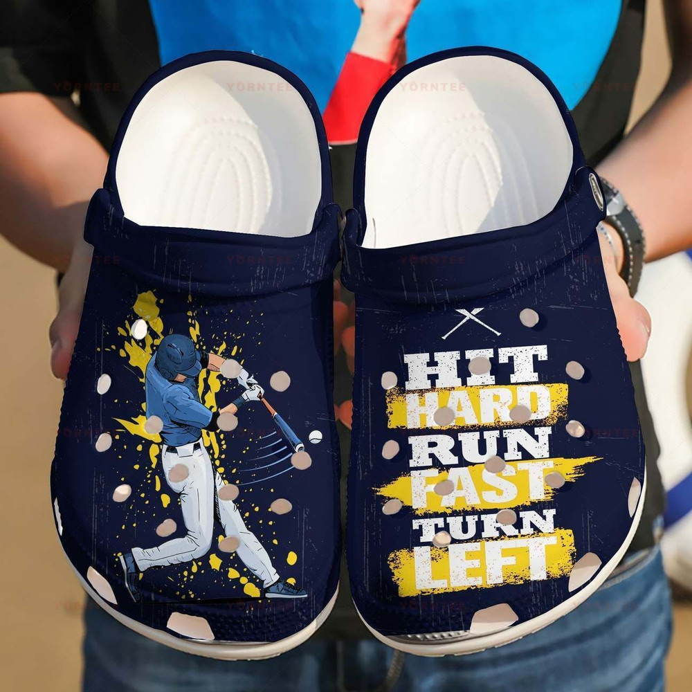 Baseball Hit Hard Run Fast Gift For Lover Rubber clog Crocs Shoes