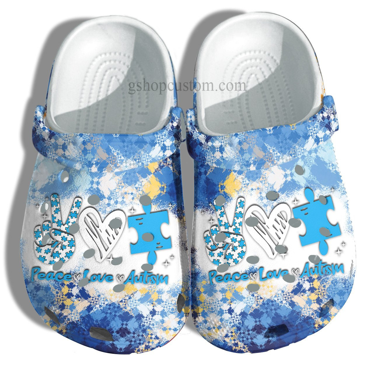 April Wear Blue Crocs Shoes - Peace Love Autism Awareness Crocs Shoes Croc Clogs Gifts Men Women