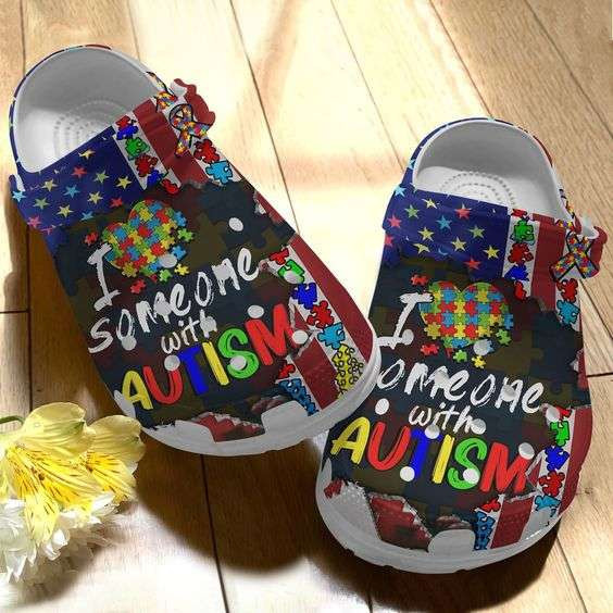 Autism Awareness Day Usa Flag I Heart Someone With Autism Puzzle Pieces Crocband Clog Crocs Shoes