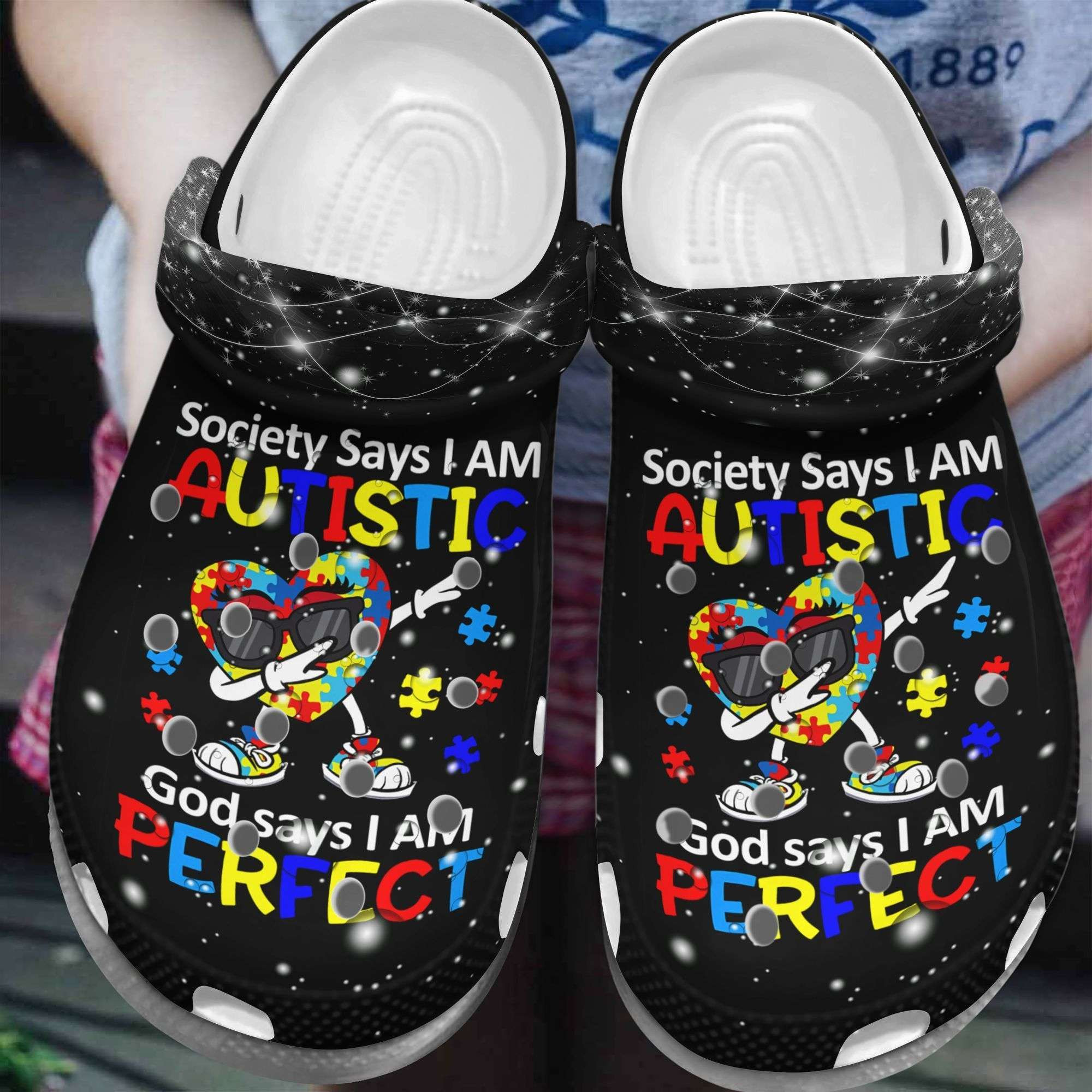 Autism Awareness Day Heart Dabbing Society Says I Am Autistic Puzzle Pieces Crocband Clog Crocs Shoes