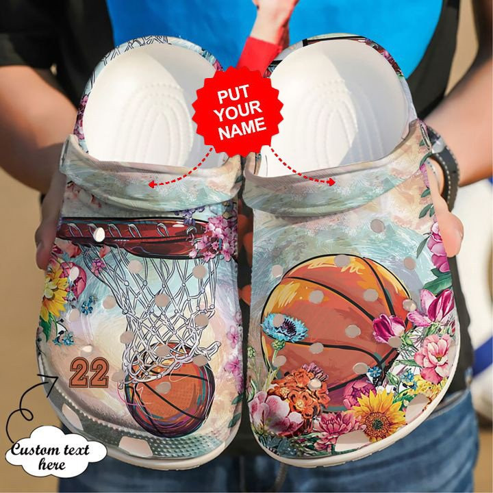 Basketball Personalized Floral clog Crocs Shoes Basketball