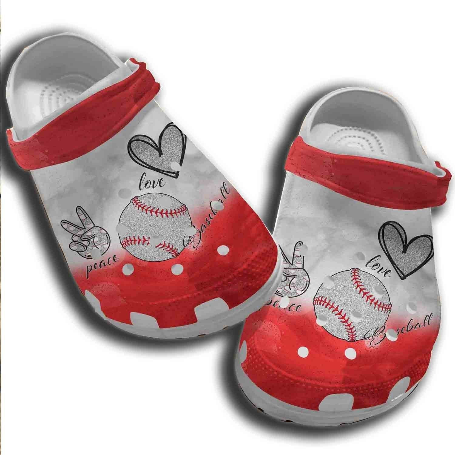 Hand Heart Baseball Ball Crocs Shoes Clogs For Batter Girl - Peace Love Baseball Custom Crocs Shoes Clogs