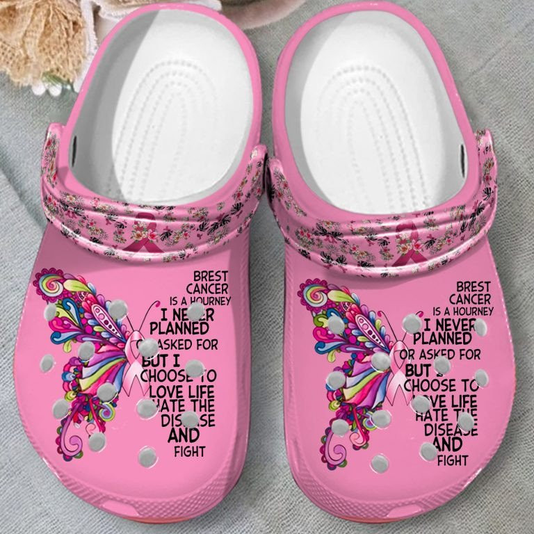 Breast Cancer Is A Journey Butterfly Crocs Shoes clogs Gifts For Women Girls