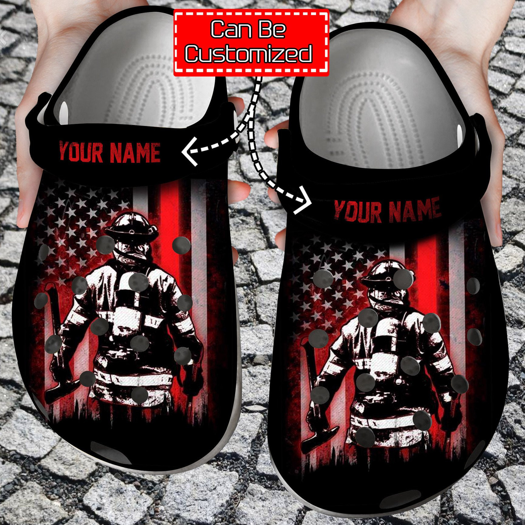 Firefighter American Flag clog Crocs Shoes Custom