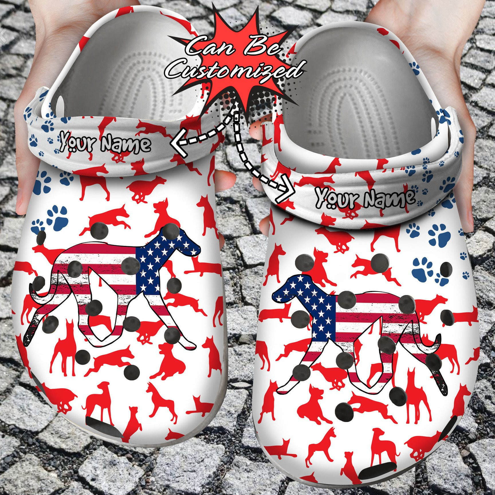 Doberman American Flag clog Crocs Shoes Animal Print