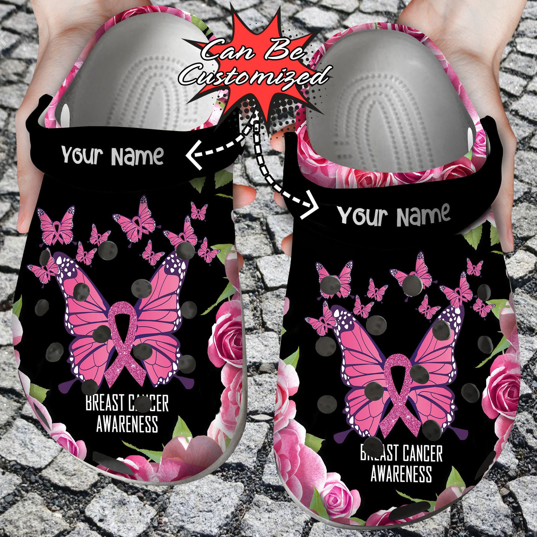 Butterfly Breast Cancer Awareness Personalized Breast Cancer Awareness Crocs Clog Shoes