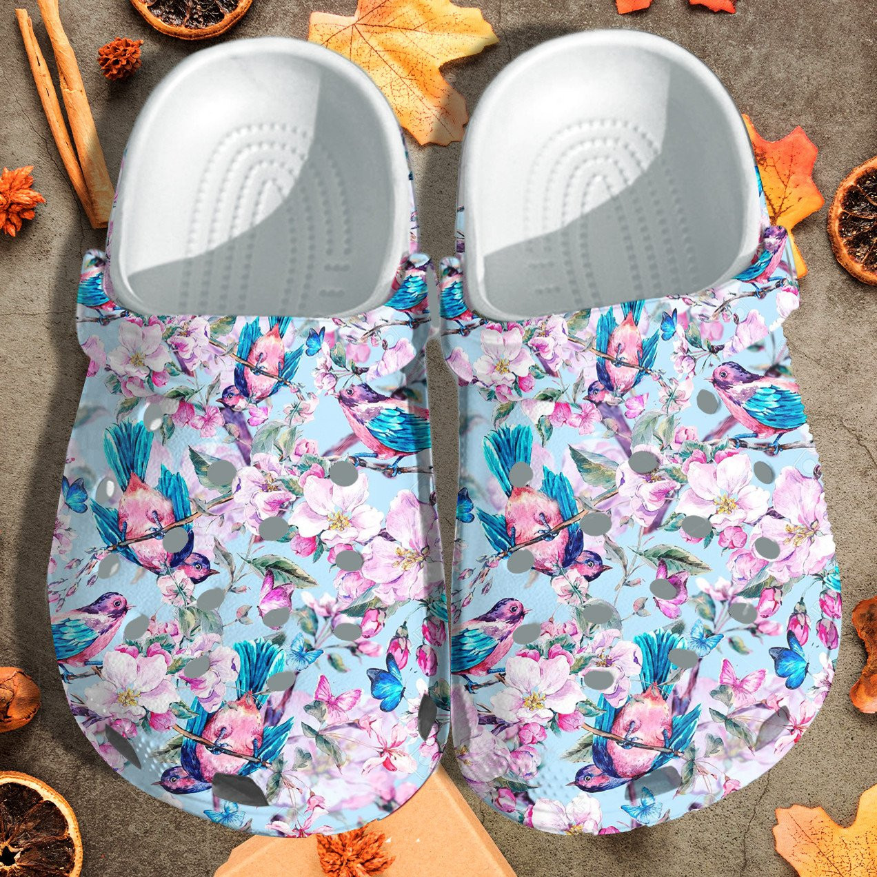 Hummingbirds Spring Sky Blue Crocs Shoes - Magical Hummingbirds Girl Lover Crocs Shoes Croc Clogs