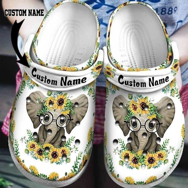 Elephant Sunflower Personalized Name Gift For Lover Rubber clog Crocs Shoes