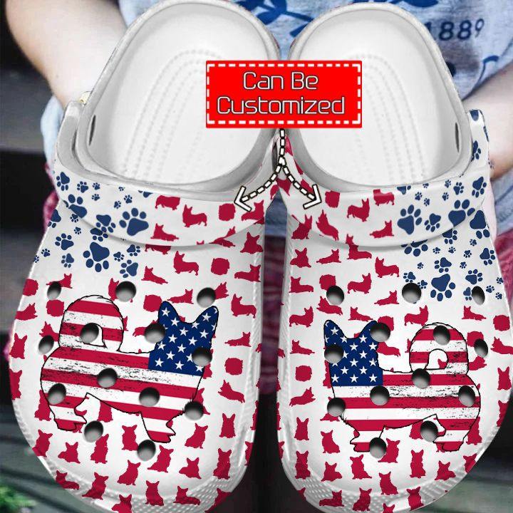 Animal Print - Corgi American Flag Clog Crocs Shoes For Men And Women