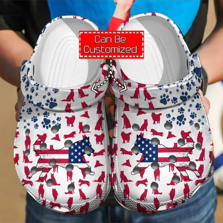 Animal Print - Siberian Husky American Flag Clog Crocs Shoes For Men And Women