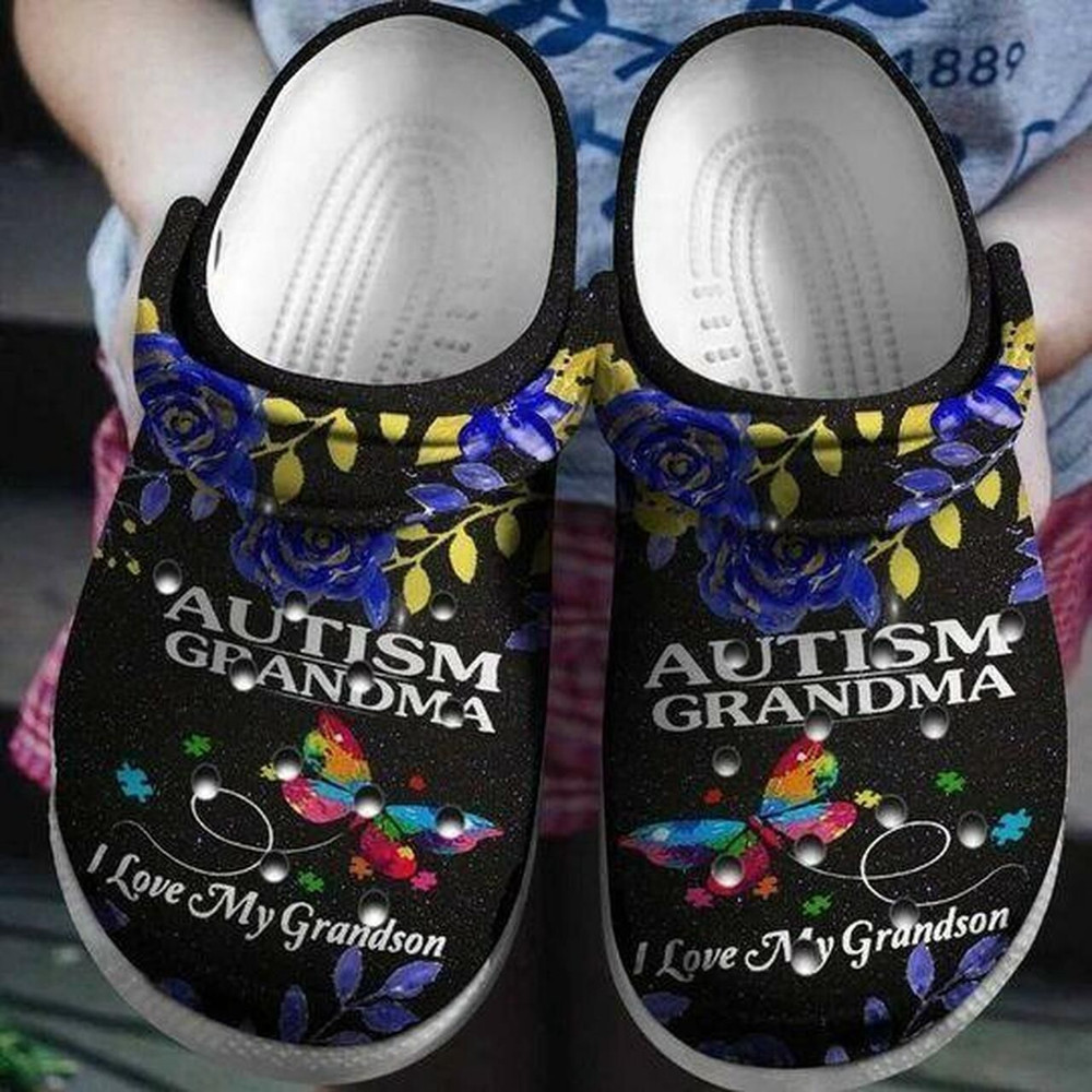 Autism Grandma I Love My Grandson Butterfly Personalized 202 Gift For Lover Rubber clog Crocs Shoes
