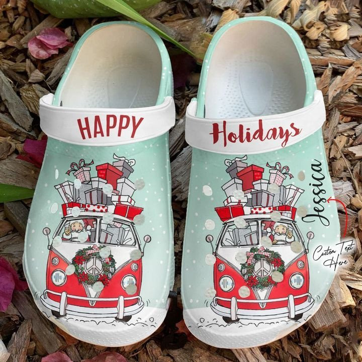 Hippie Personalized Happy Holidays clog Crocs Shoes Hippie