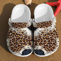 Leopard Black White Fur Cheetah Rubber clog Crocs Shoes