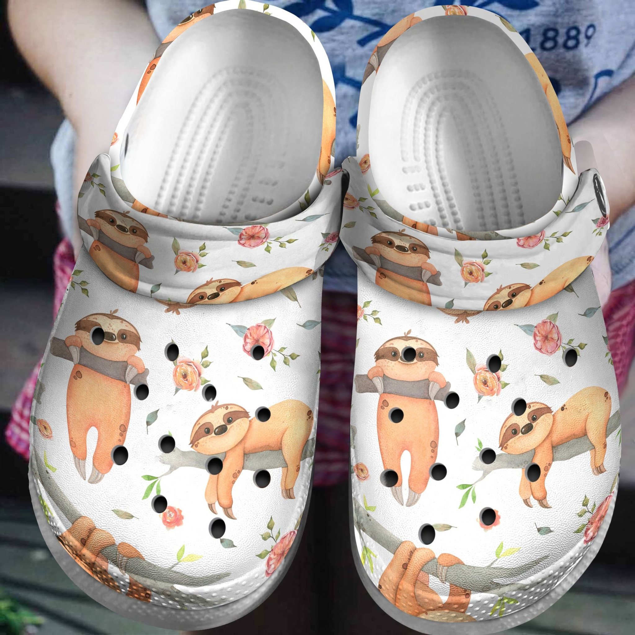 Cool Sloth With Flower Crocs Shoes - Funny Animal clog Gift For Birthday