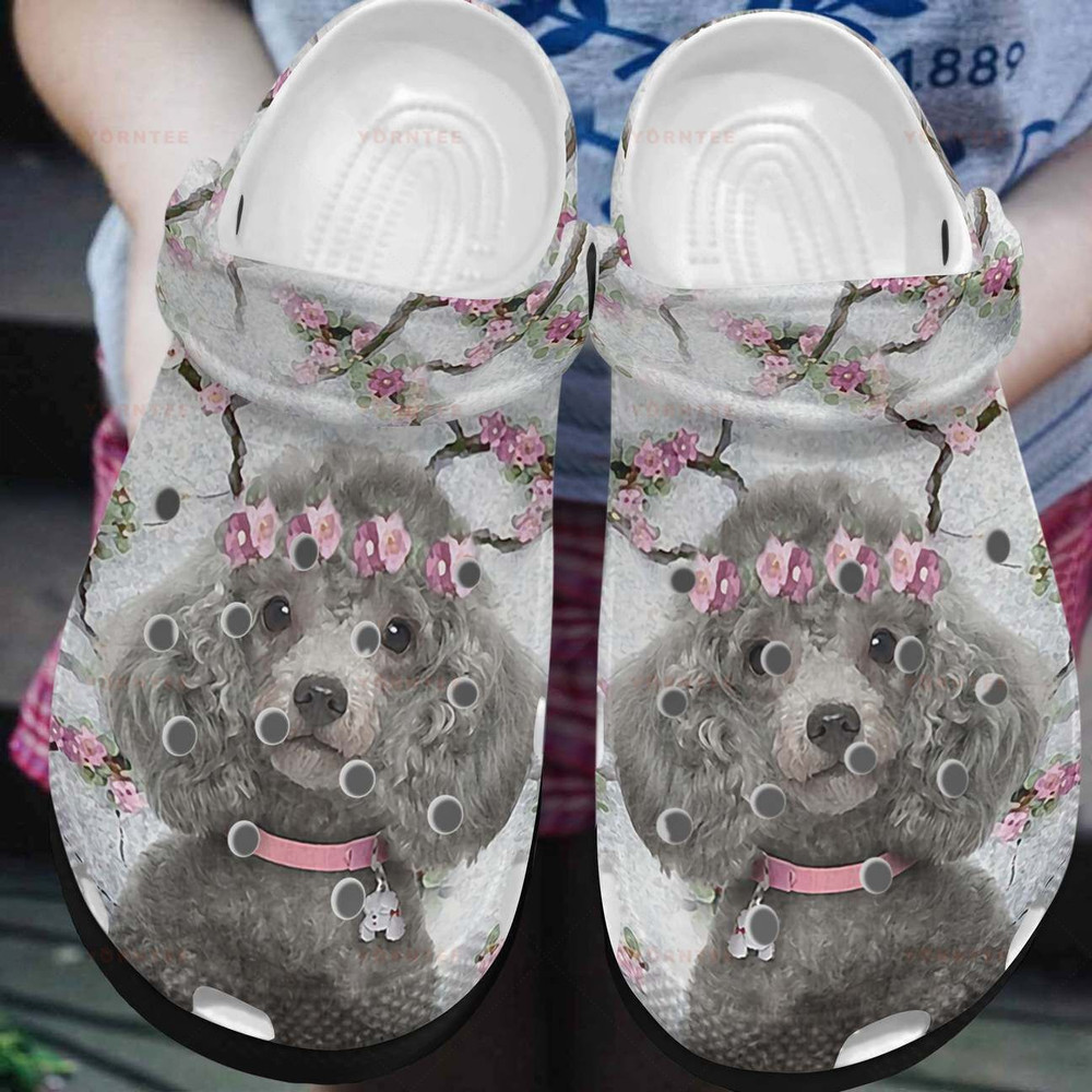 My Floral Poodle Peach Blossom Gift For Lover Rubber clog Crocs Shoes