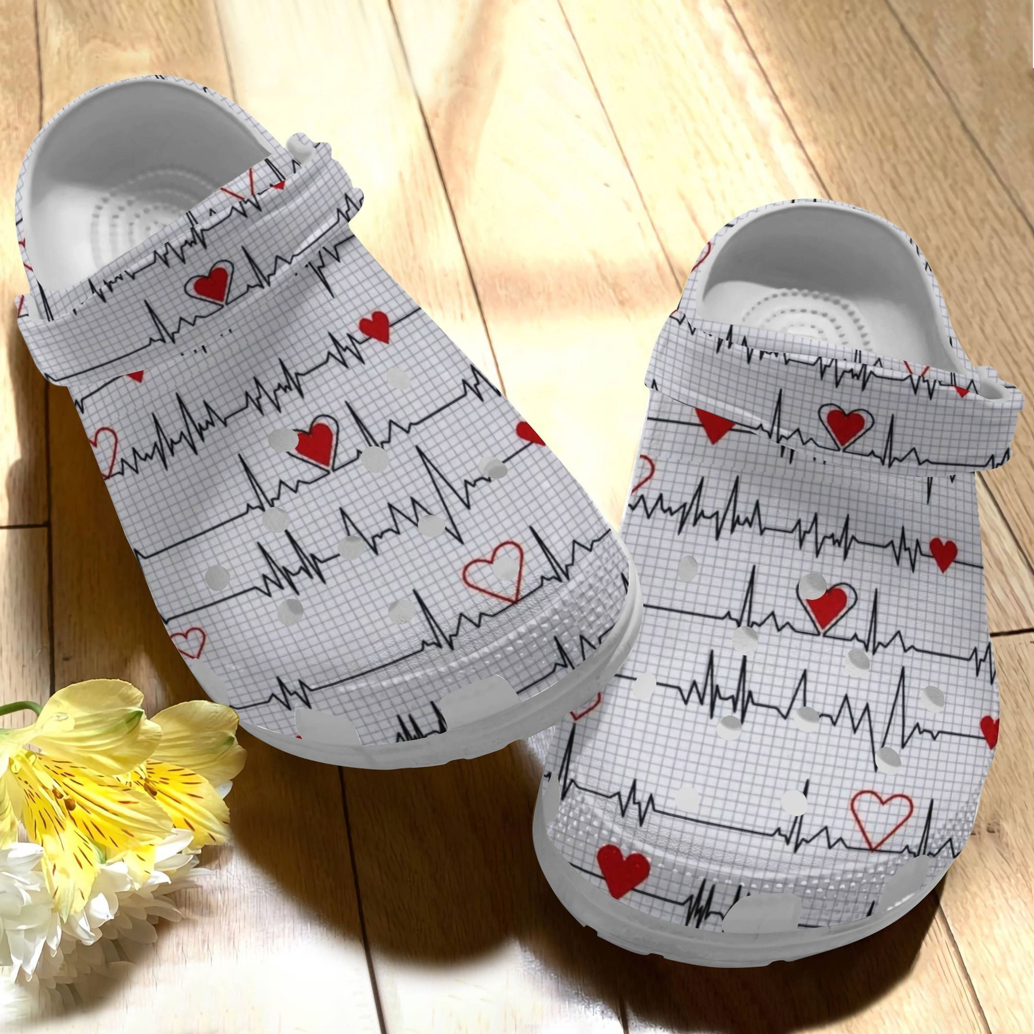 Heartbeat White Crocs Clog Shoes - Nurse Outdoor Crocs Clog Shoes Birthday Gift For Women Men Boy Girl