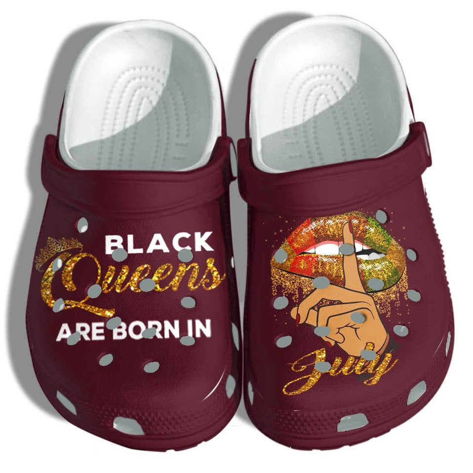 Black Queen July Birthday Crocs Clog Shoes Merch Gifts - Africa Girl Lips Outdoor Crocs Clog Shoes Gifts For Black Girl Women