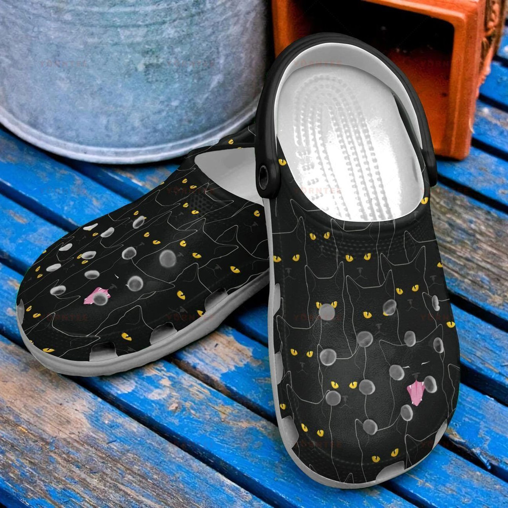 Black Cat Night 6 Gift For Lover Rubber clog Crocs Shoes