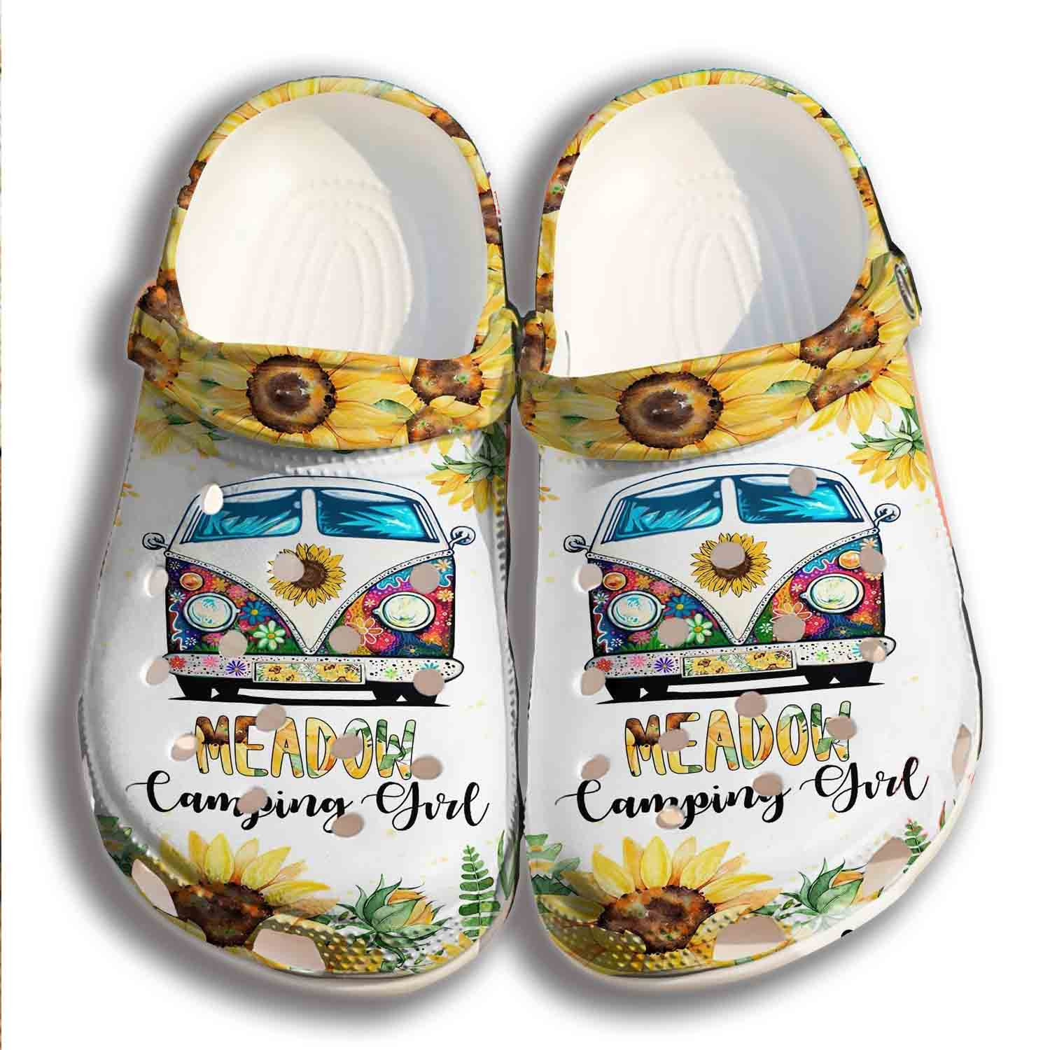 Camping Girl Croc Crocs Shoes For Girl - Sunflower Hippie Crocs Shoes Crocbland Clog Birthday Gifts For Niece Daughter