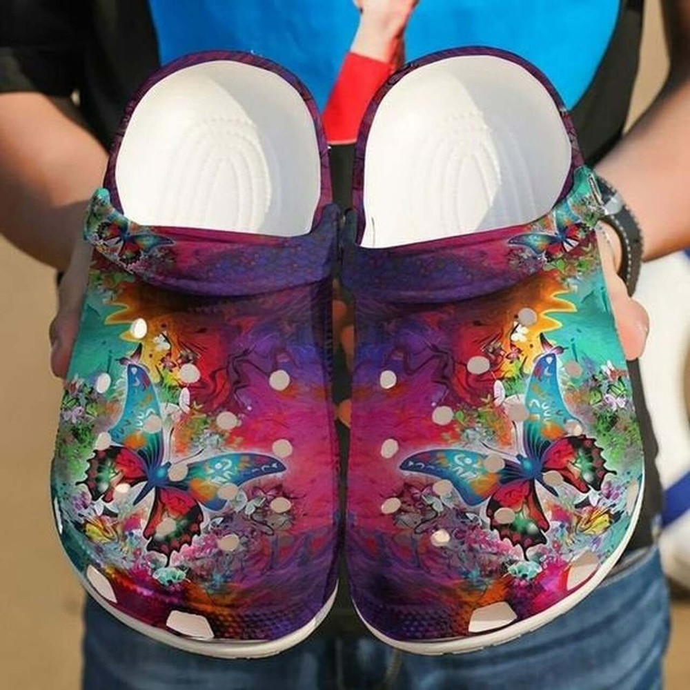 Colorful Butterfly Flower 102 Gift For Lover Rubber clog Crocs Shoes