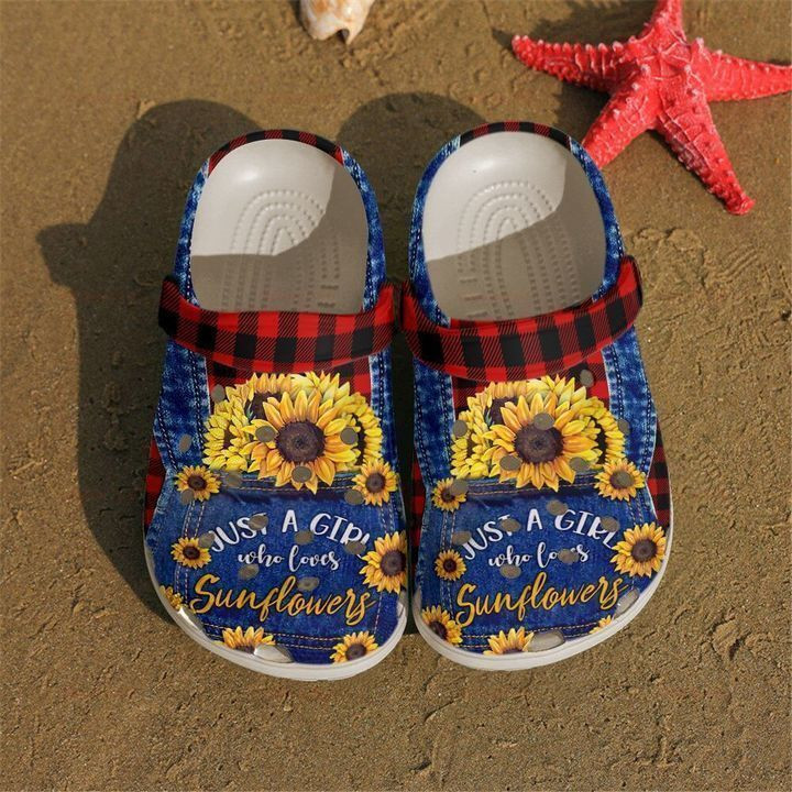 Hippie Girl Loves Sunflowers Gift For Lover Rubber clog Crocs Shoes