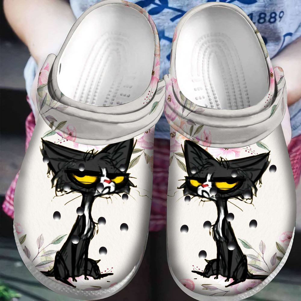 Cat Black For Men And Women Gift For Fan Classic Water Rubber clog Crocs Shoes