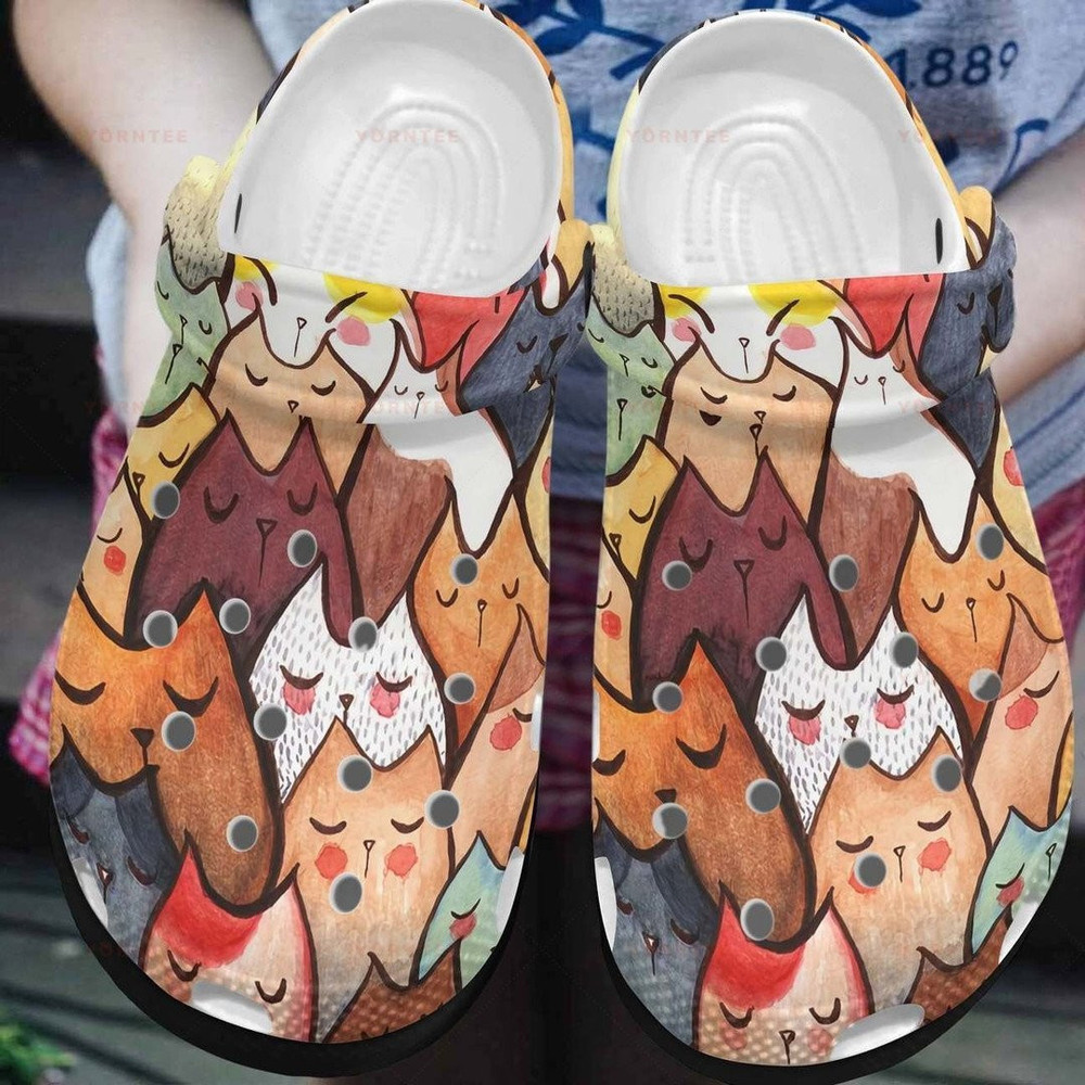 Cute Teams Cats All Over Colorful Fashion Gift For Lover Rubber clog Crocs Shoes