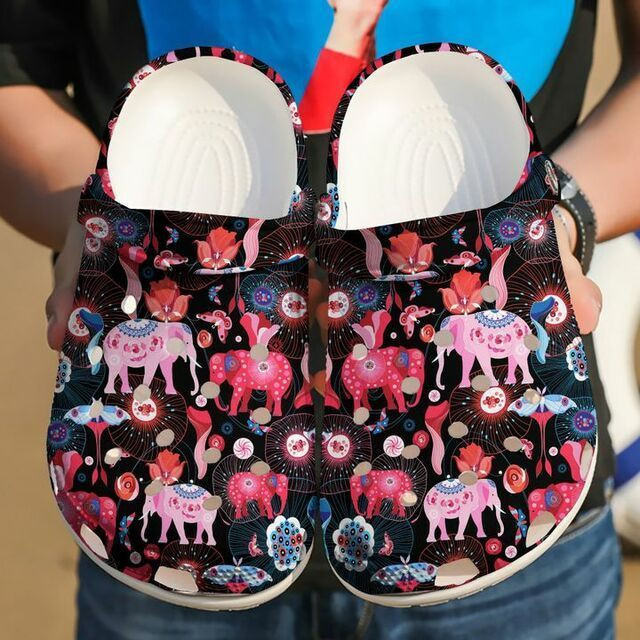 Colorful Elephant Pattern 102 Gift For Lover Rubber clog Crocs Shoes