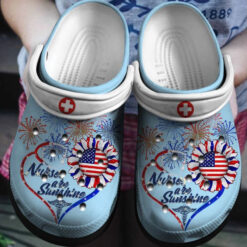 Nurse All Sunshine Crocs Clog Shoes Gifts 4Th Of July - Nurse Life Independence Outdoor Crocs Clog Shoes Gift For Women Men