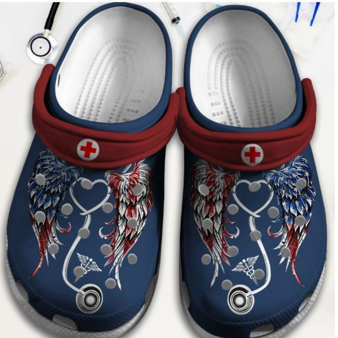 Angel Nurse Usa Crocs Clog Shoes Gifts 4Th Of July - Nurse Life Custom Shoe Independence Gift For Women Men