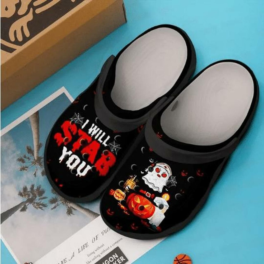 Nurse Boo Halloween I Will Stab You Personalized 3 Gift For Lover Rubber clog Crocs Shoes