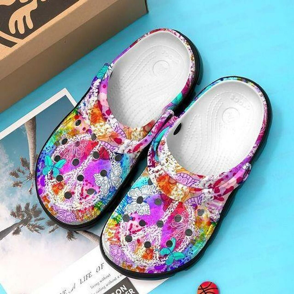 Butterfly Hippie Personalized 3 Gift For Lover Rubber clog Crocs Shoes