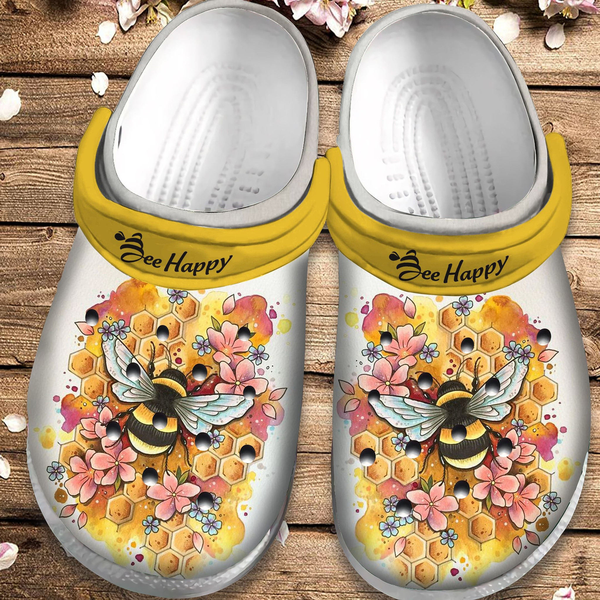 Bee Happy Crocs Clog Shoes - Flower Honey Outdoor Crocs Clog Shoes Gift For Women Girl Mother Daughter