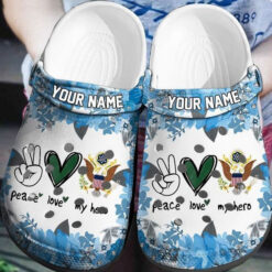 Custom Name Peace Love My Hero Hot Us Army Rubber clog Crocs Shoes