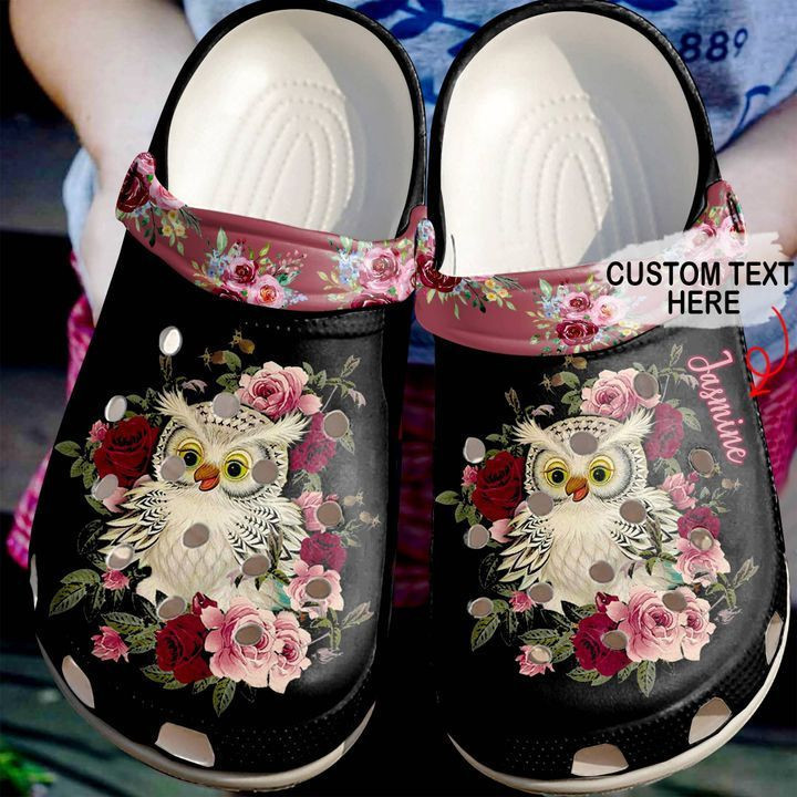 Animal - Owl Personalized Red Floral Clog Crocs Shoes For Men And Women
