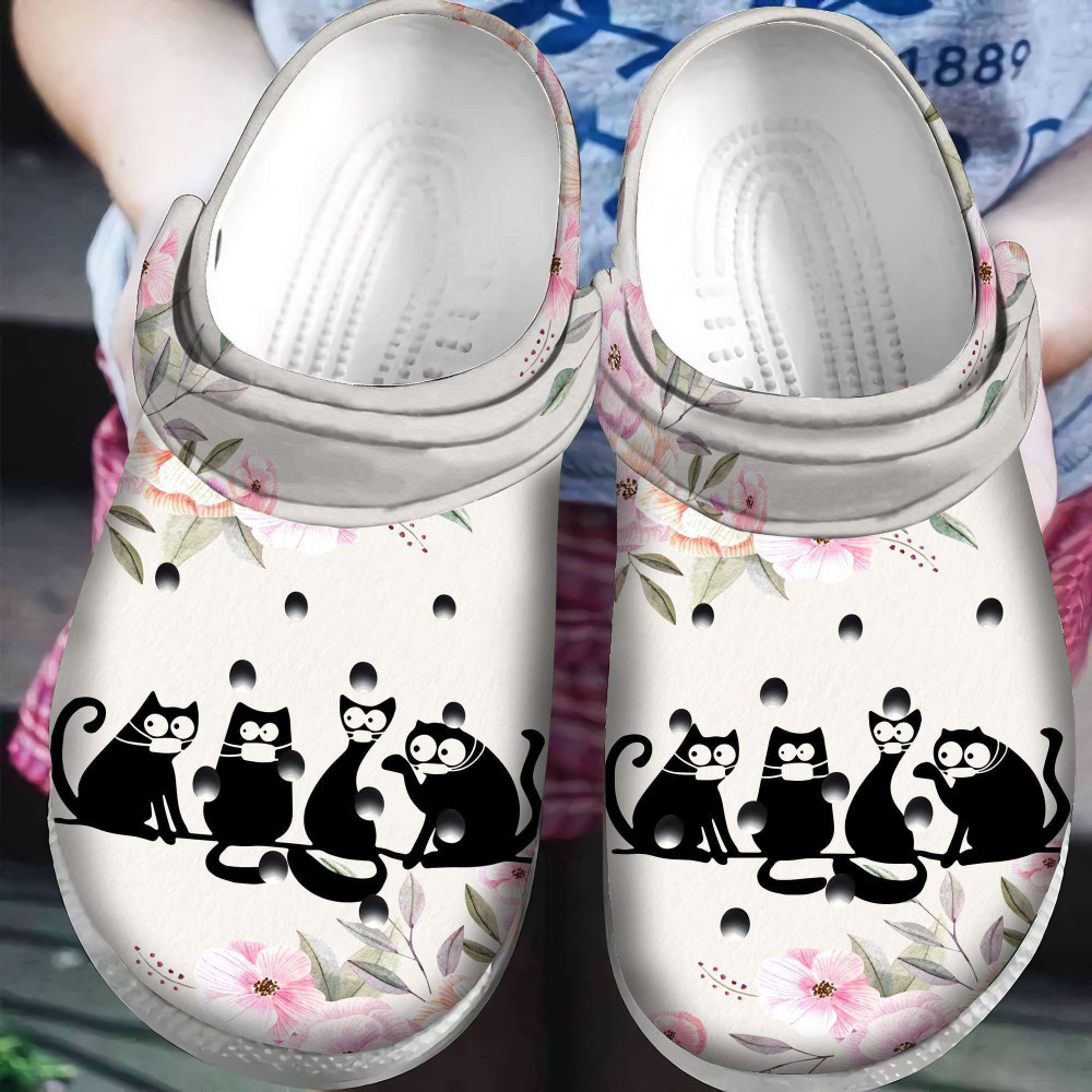 Cat Black Rubber clog Crocs Shoes